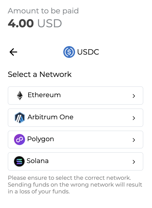 Crypto Modal Select Network