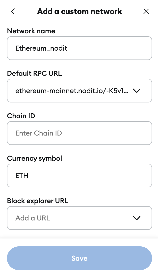 Add a custom Network on Metamask