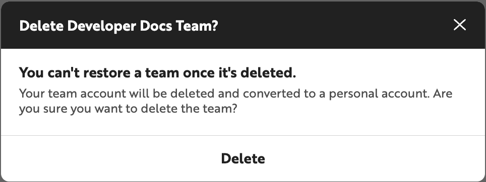 Team Delete Team Confirm Modal