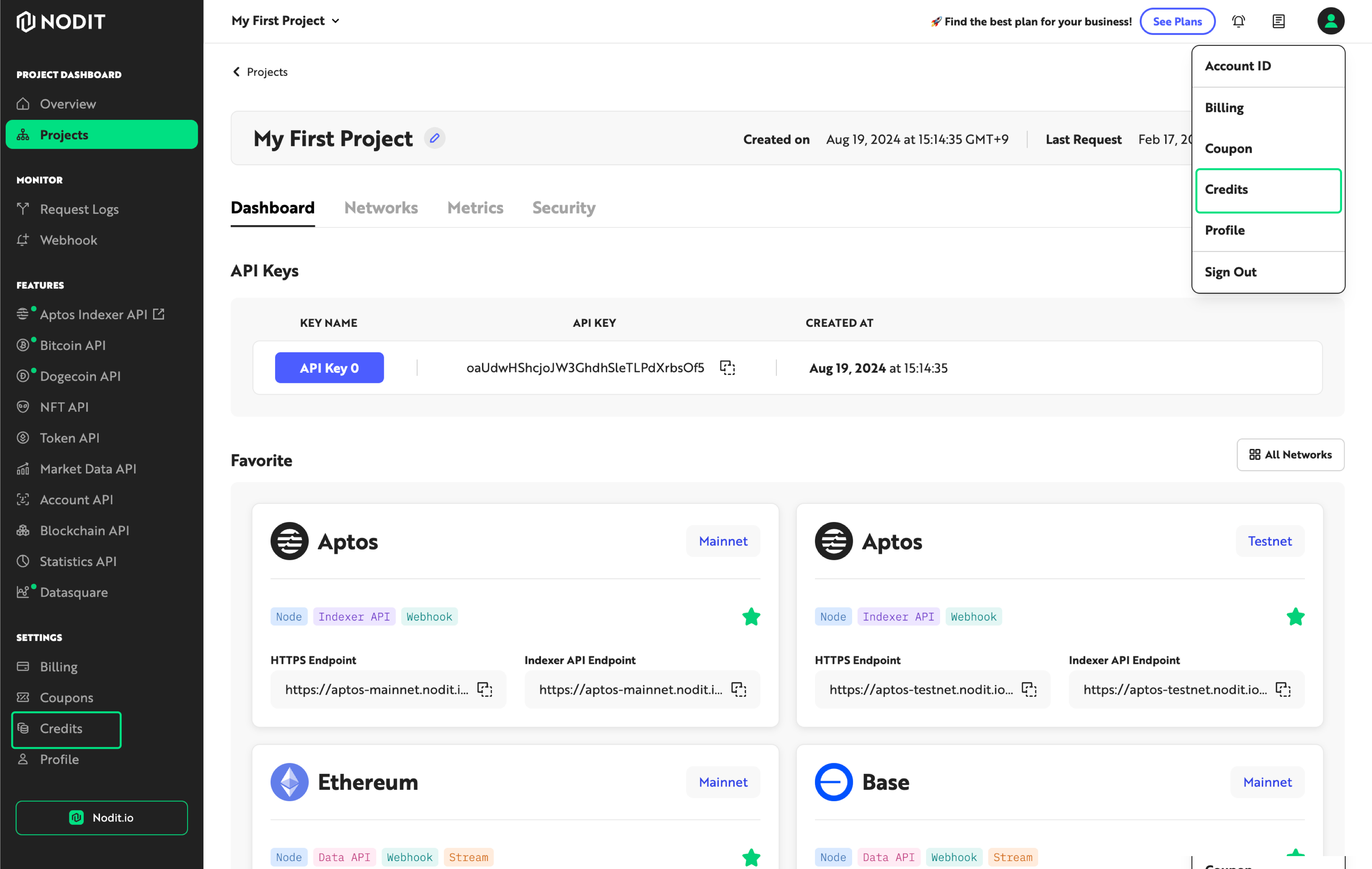 Nodit Account Dashboard