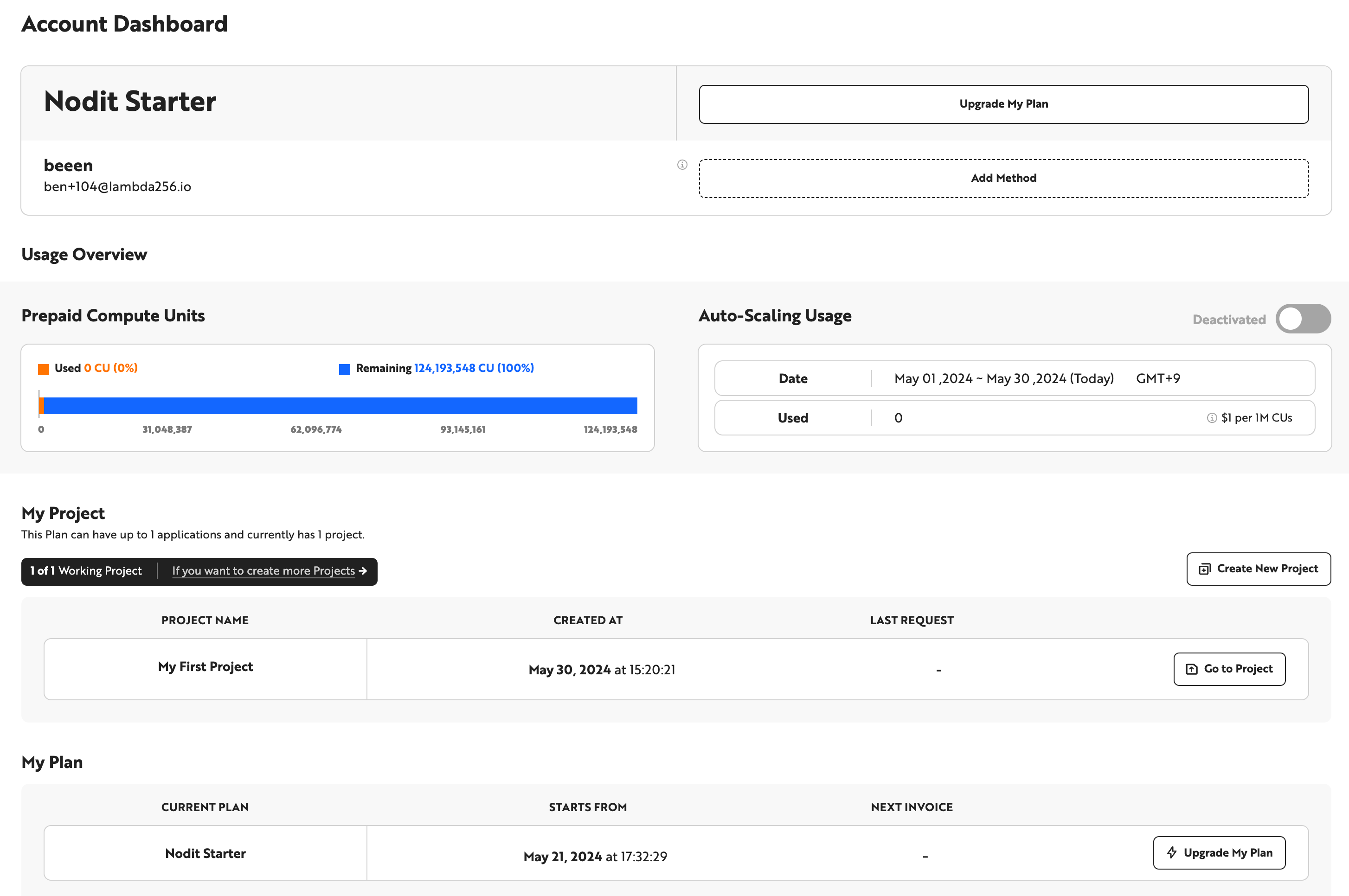 Nodit Account Dashboard