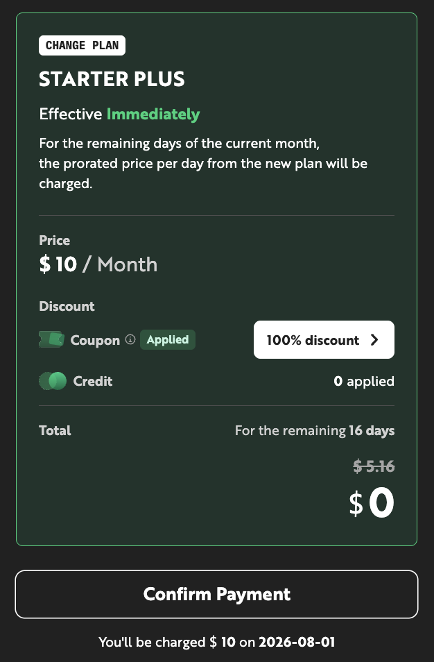 Coupon selection and application screen