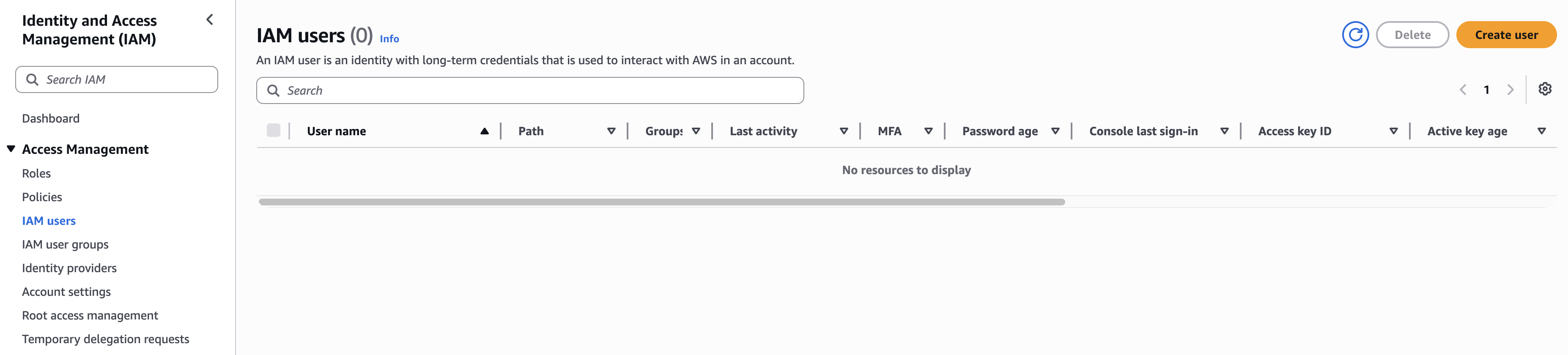 AWS Console Left Menu
