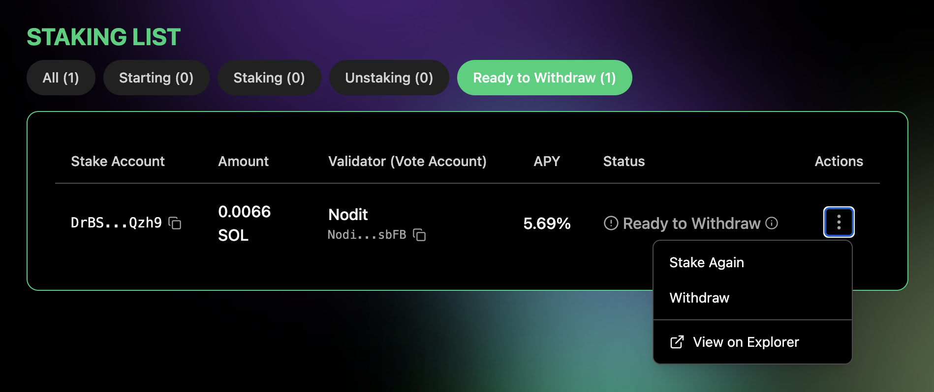 Nodit Solana Staking Withdrawal