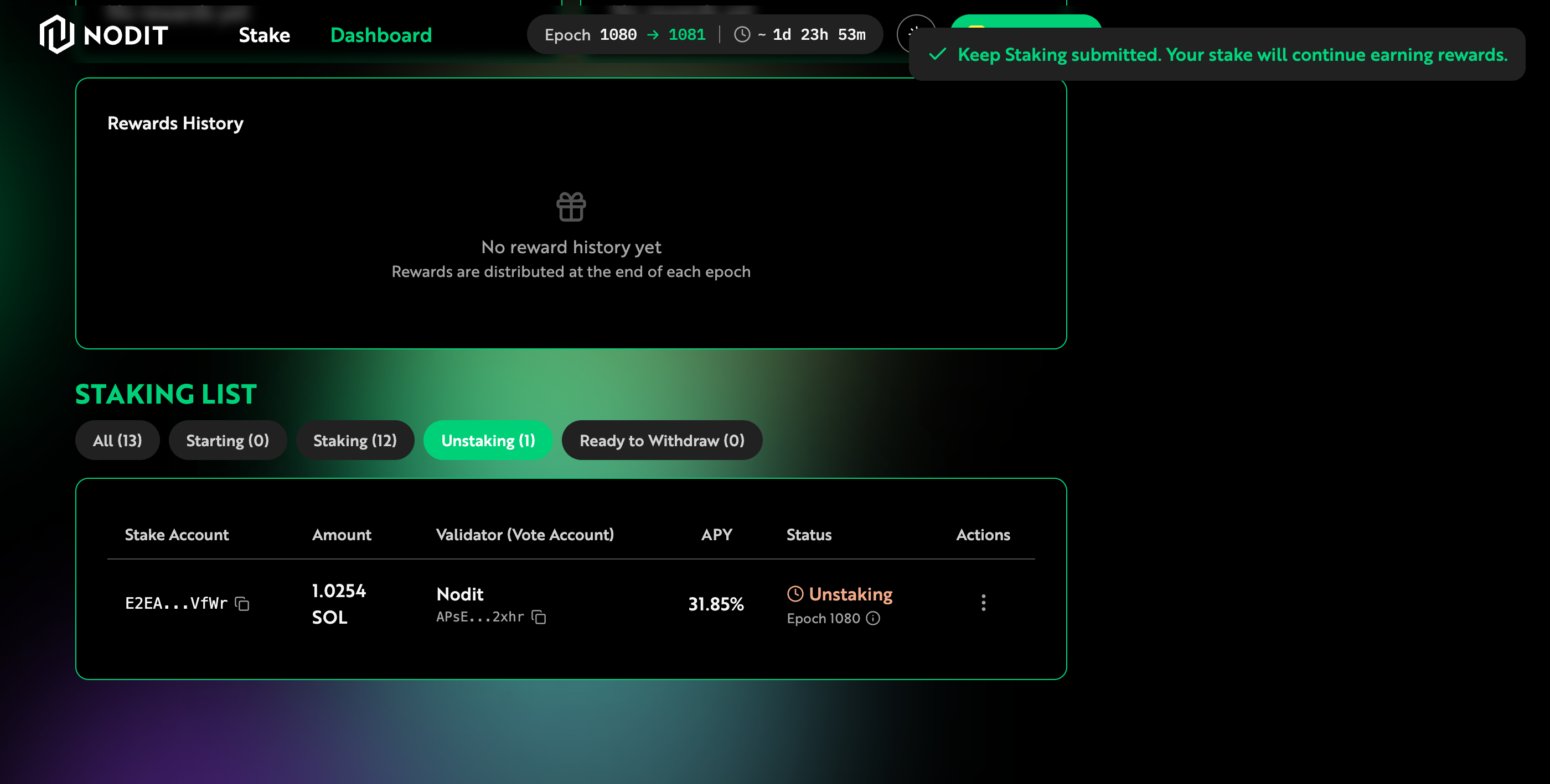 Nodit Solana Unstaking List