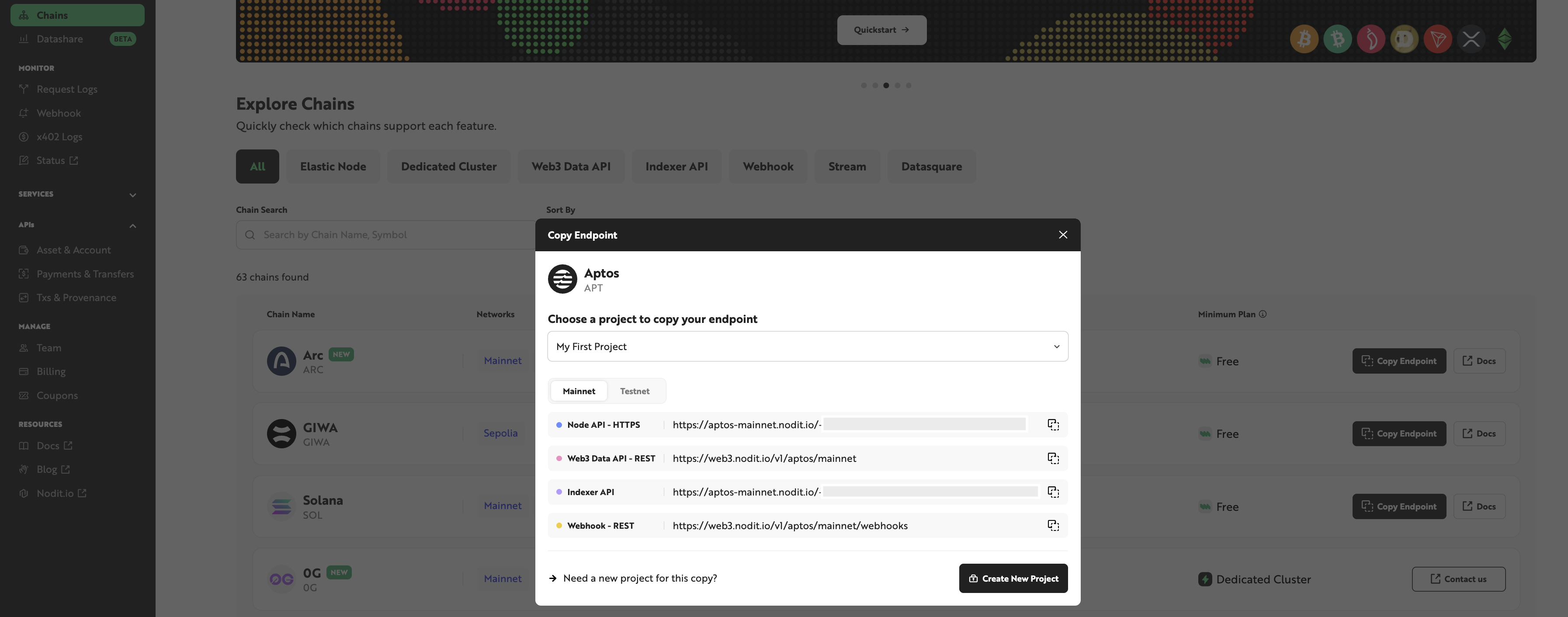Nodit chains endpoint