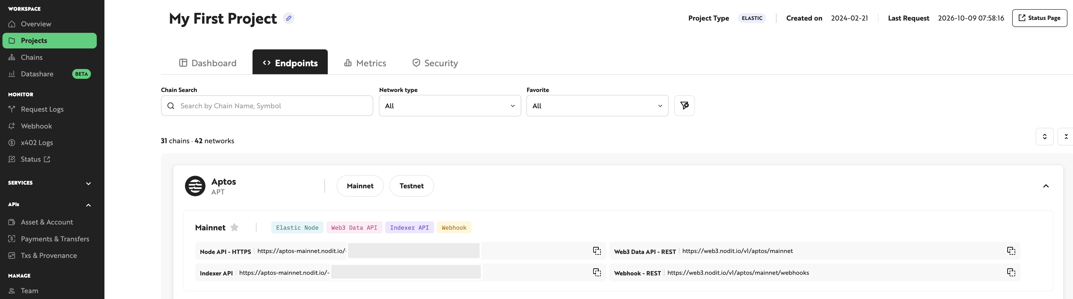Nodit Console project endpoint