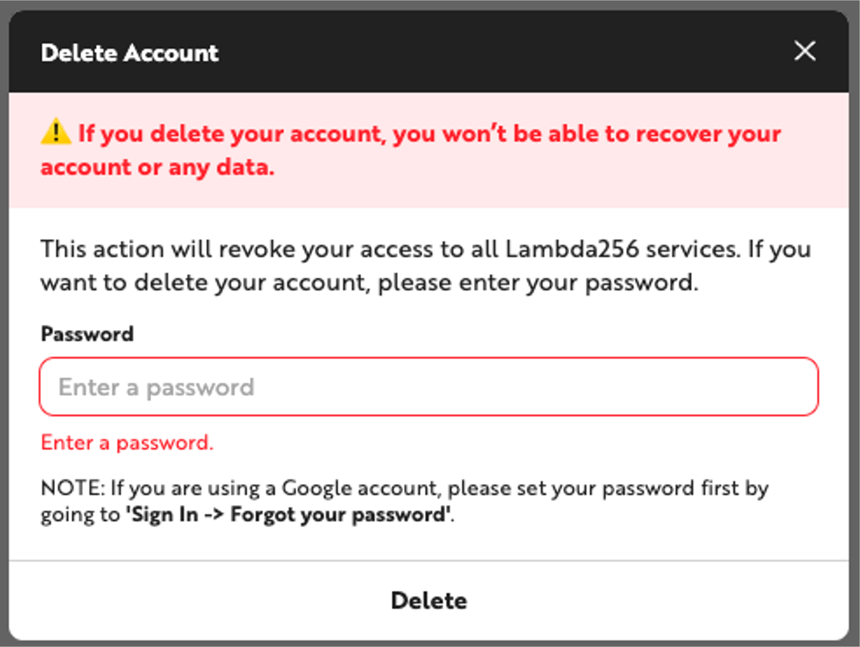 Delete Account