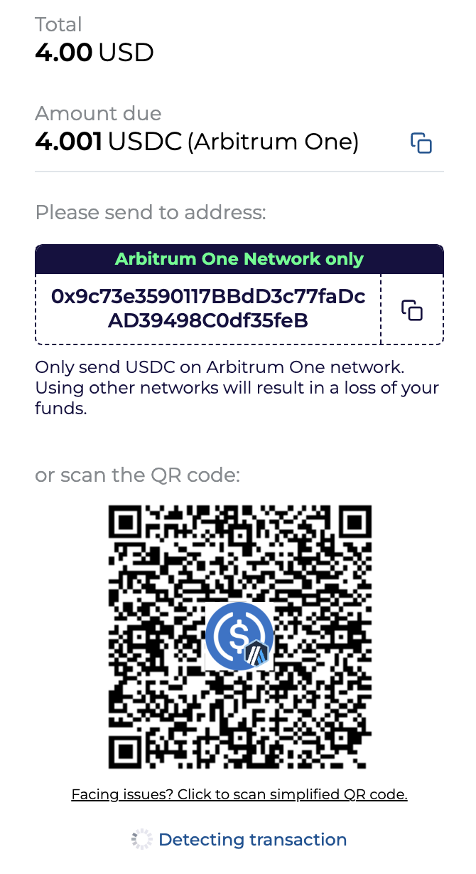 Deposit address and QR code popup