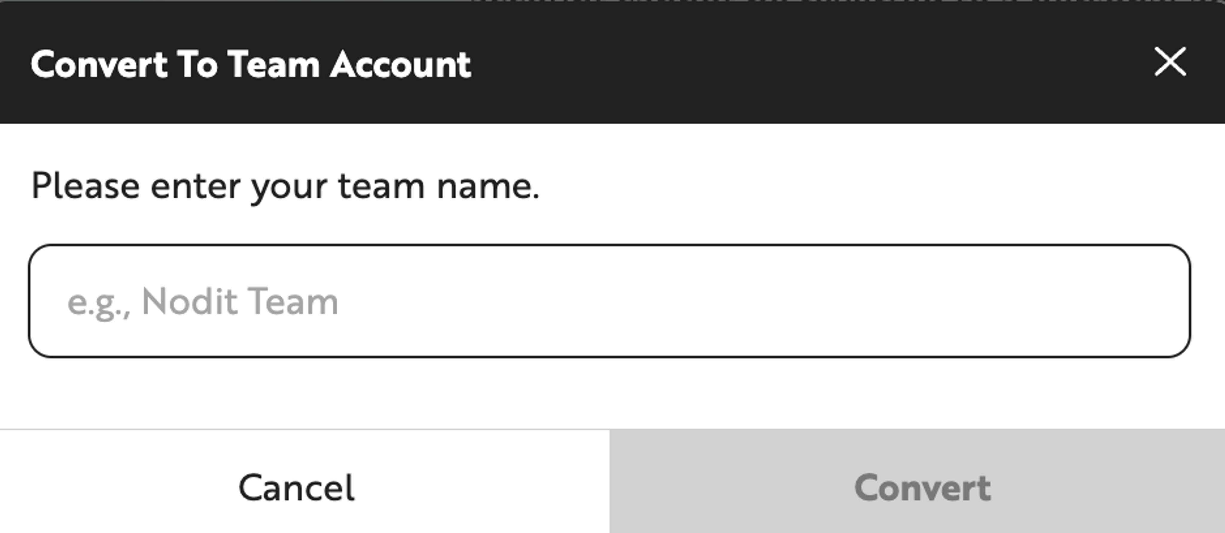 Team name setup popup