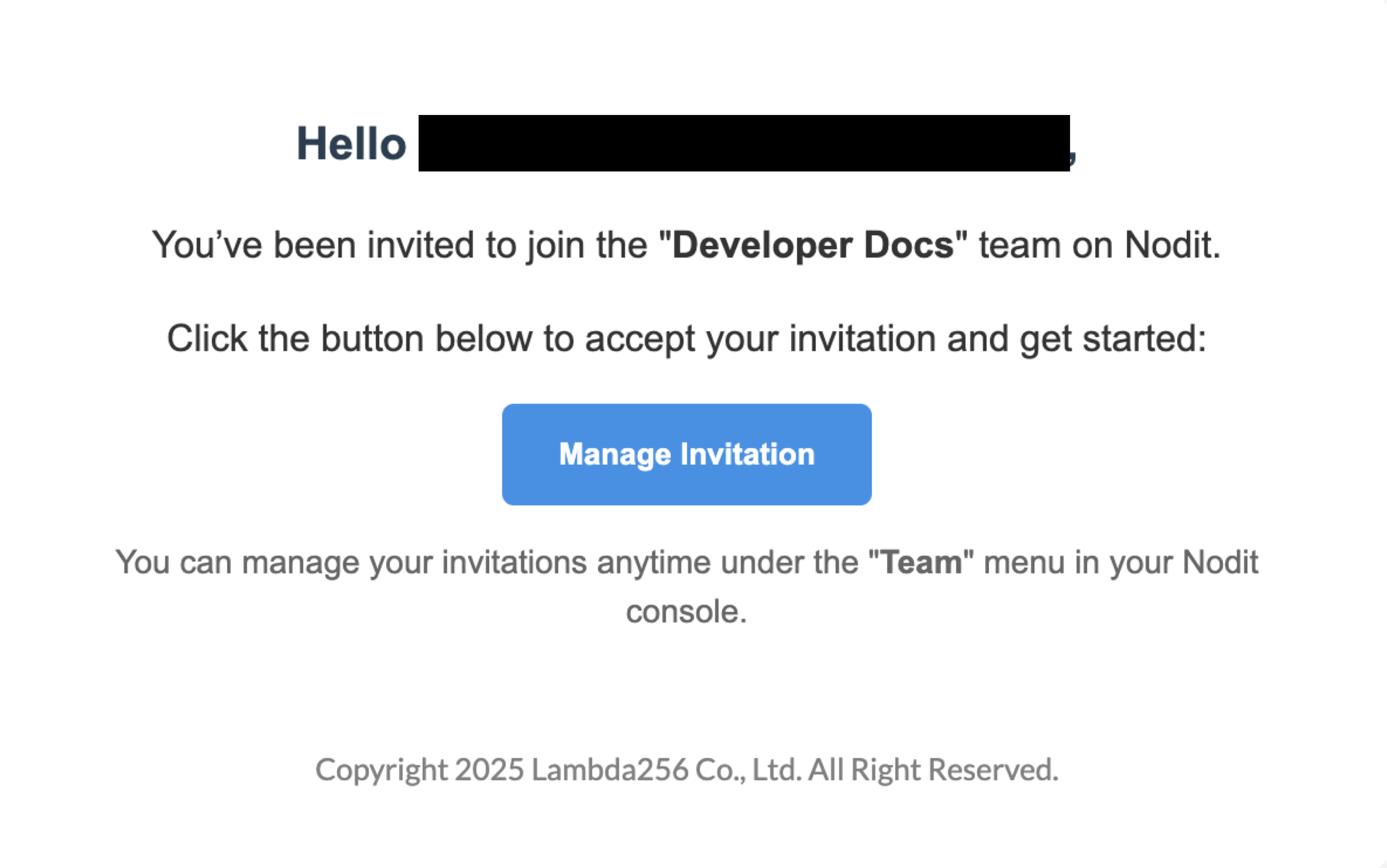 Team invitation email body