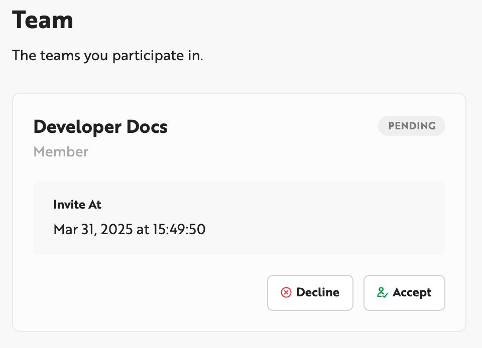 Invitation acceptance popup