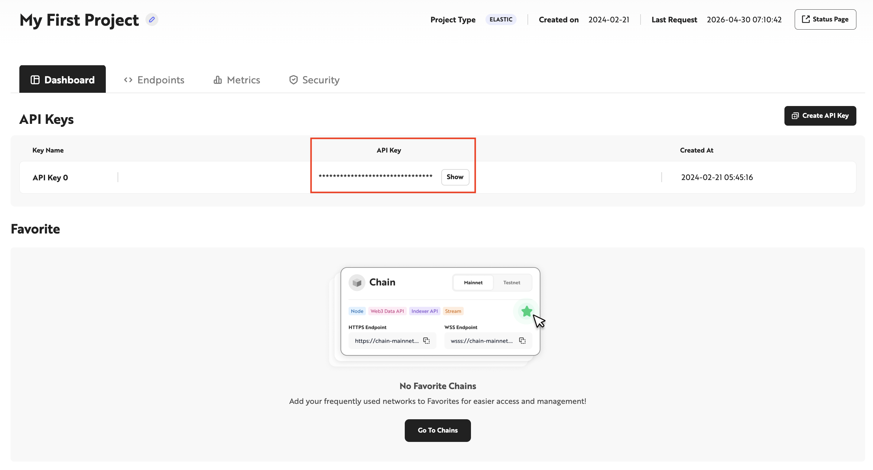 Finding your API Key on the Nodit Console Dashboard