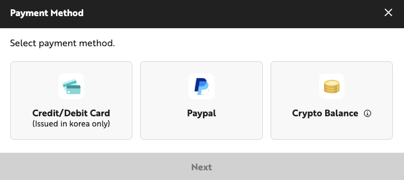 Select Payment Method popup
